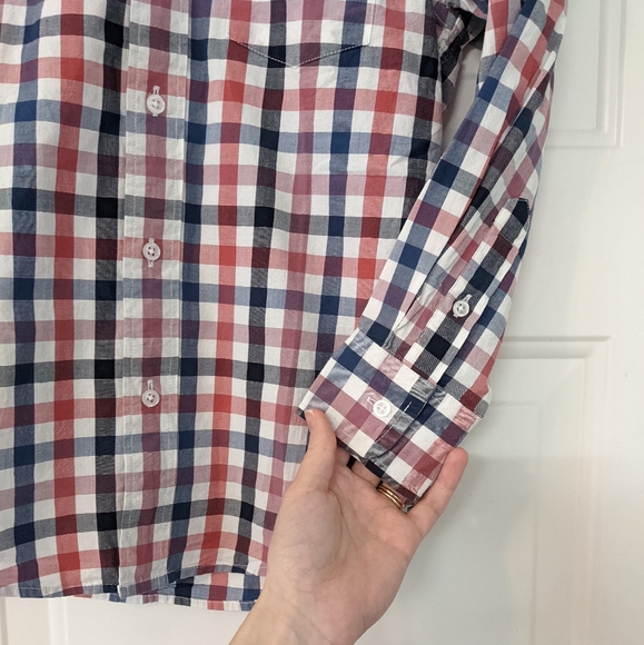 CREWCUTS Boys Button Down Checkered Plaid Blue Red Purple Navy Dress Shirt Top - Picture 4 of 5